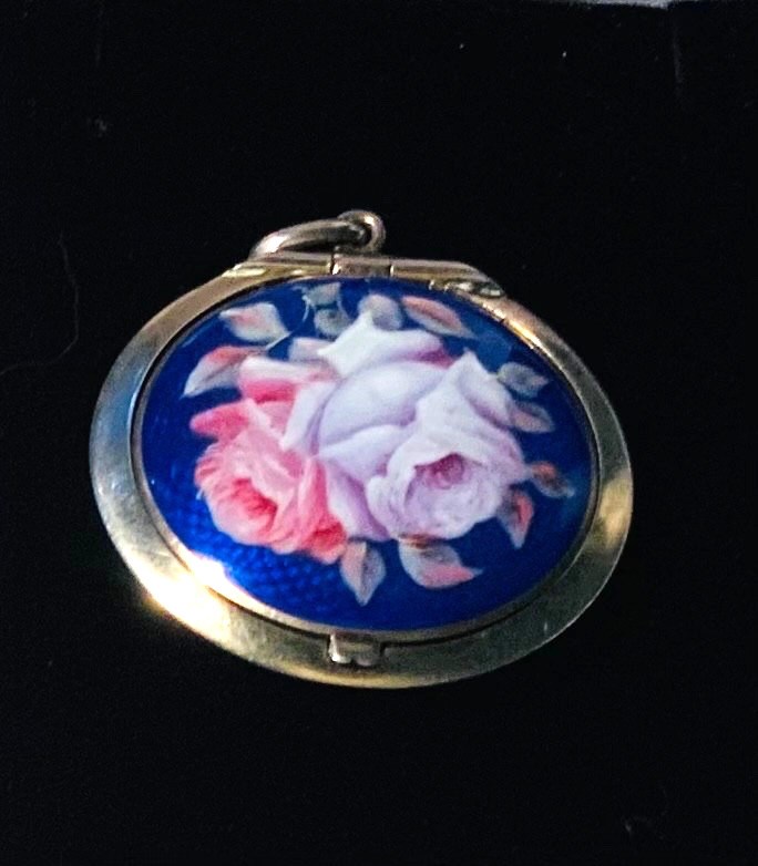 BEAUTIFUL Antique 935 SILVER *ENAMEL GUILLOCHE Compact*  MINT Condition