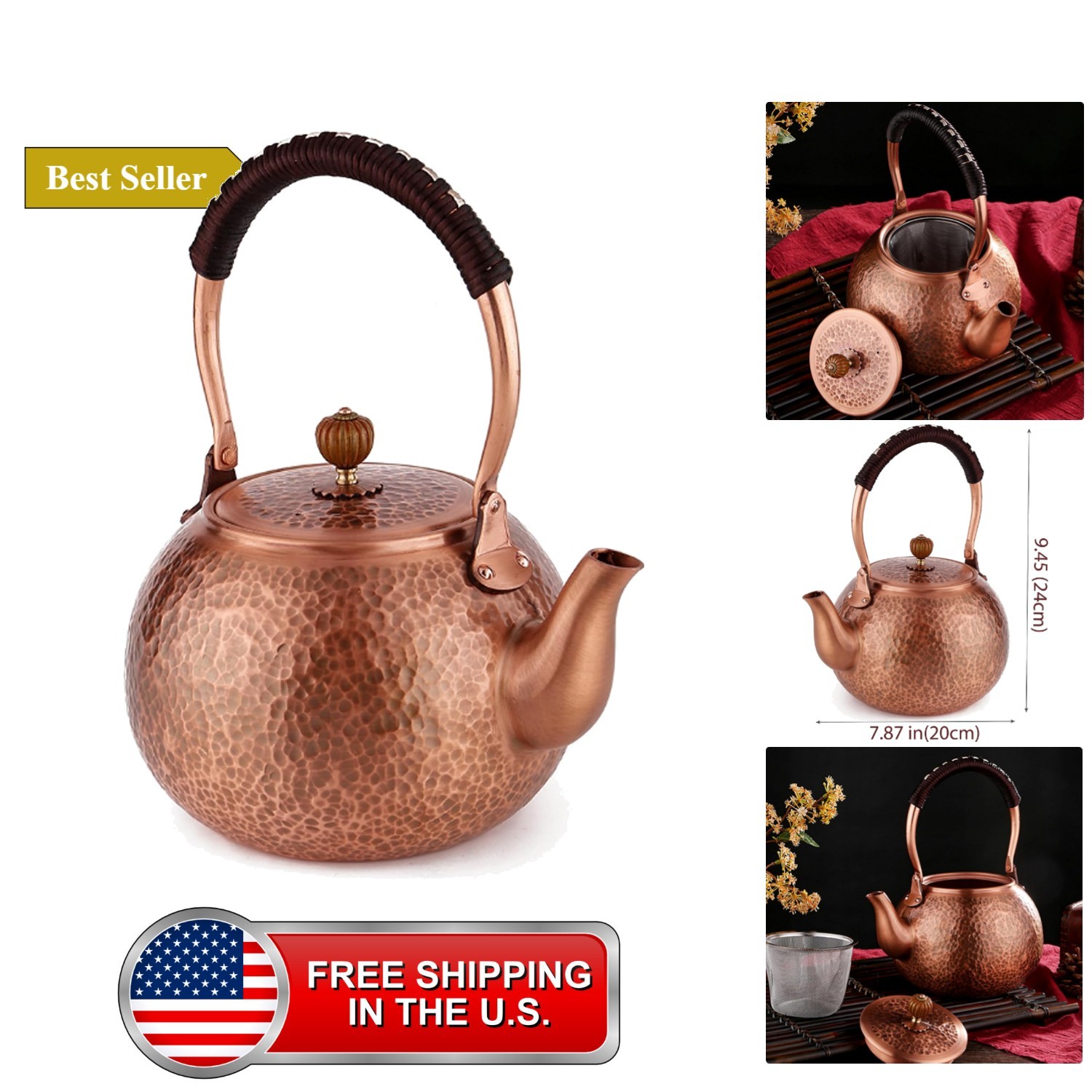 Hammered Copper Tea Kettle, 1.6 Quart Stovetop Safe Teapot Hammered Copper Tea Kettle, 1.6 Quart Stovetop Safe Teapot