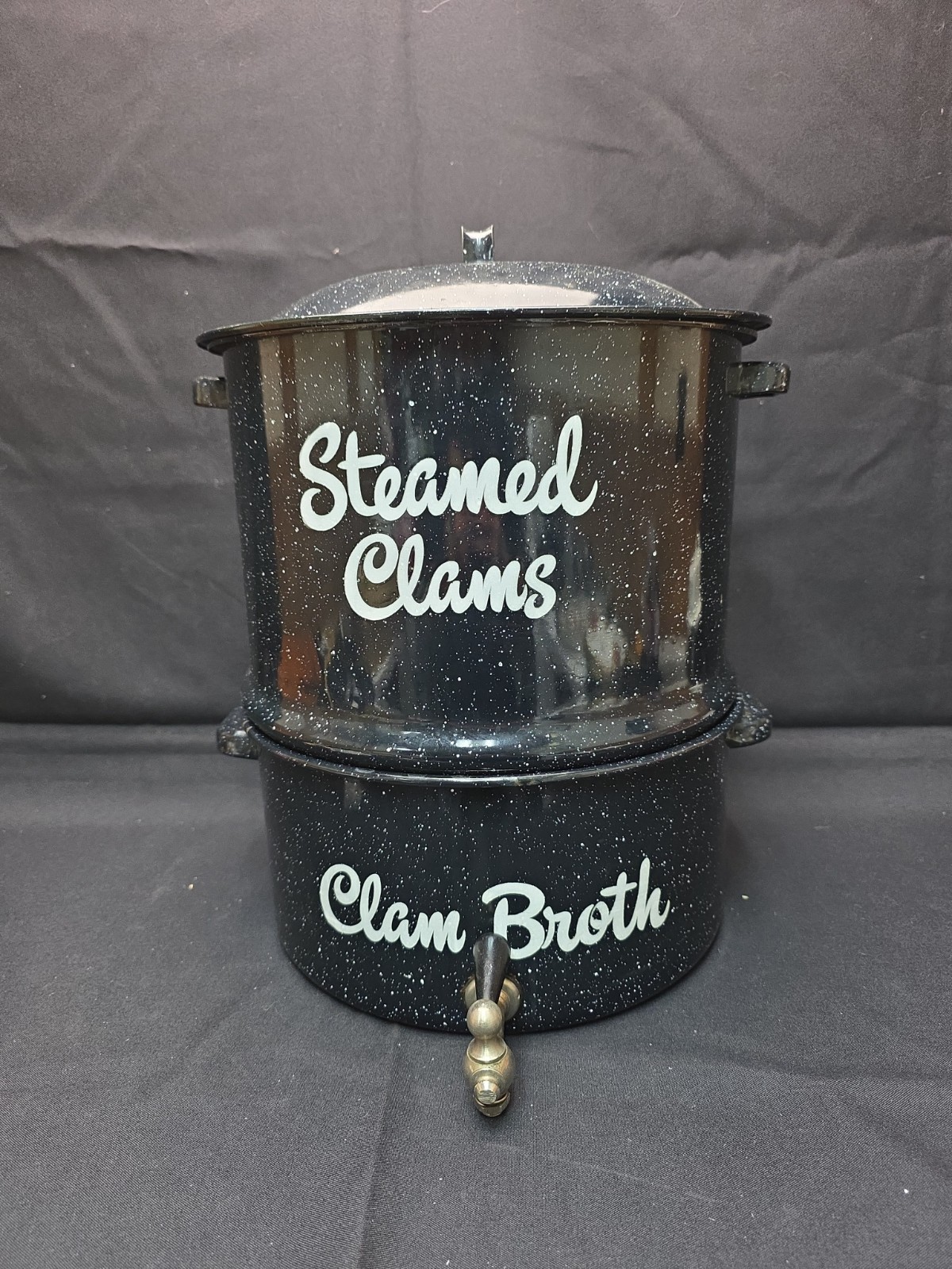 Vintage 3 Pcs Double Steam Pot with Lid and Spigot Lobster Clam Seafood