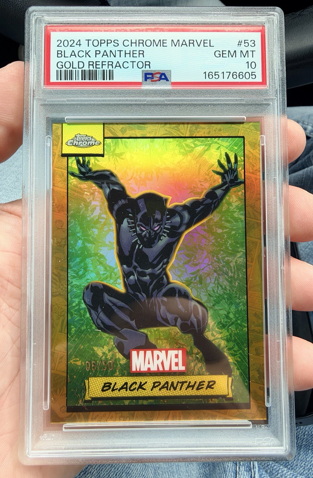 2024 Topps Chrome Marvel #53 Black Panther Gold /50 PSA 10 2024 Topps Chrome Marvel #53 Black Panther Gold /50 PSA 10