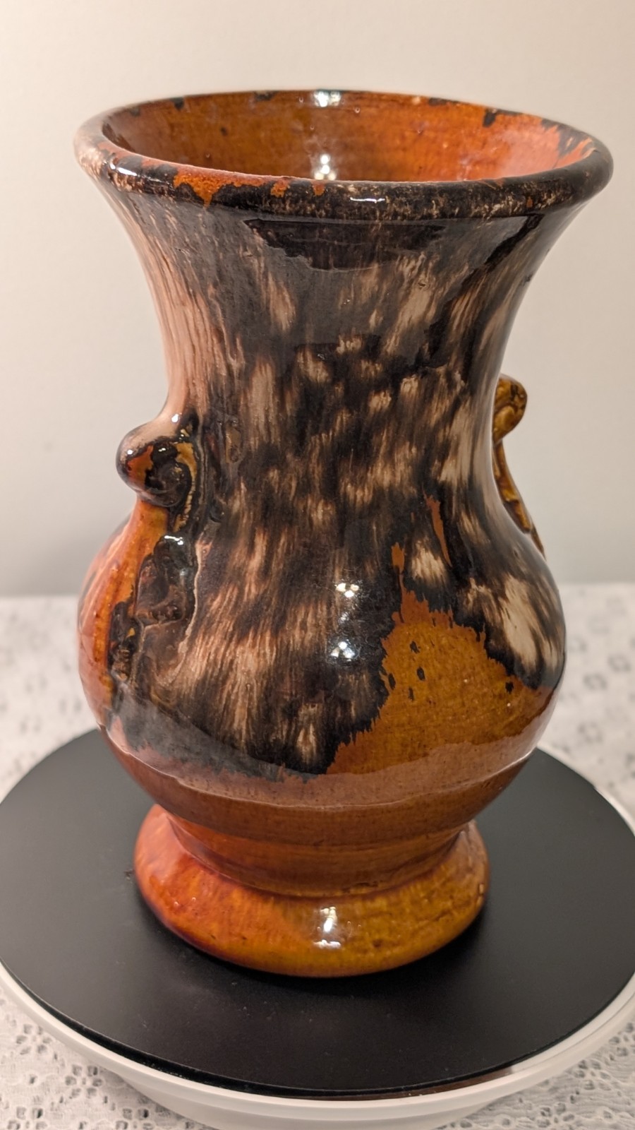 1930s Brush McCoy Art Pottery 742 Brown Onyx Glaze Double Handle Vase MINT 1930s Brush McCoy Art Pottery 742 Brown Onyx Glaze Double Handle Vase MINT