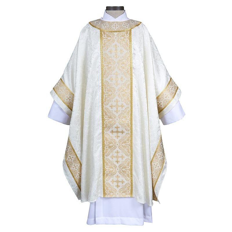 White Beautiful Avignon Jacquard Excelsis Gothic Chasuble With Inner Stole White Beautiful Avignon Jacquard Excelsis Gothic Chasuble With Inner Stole