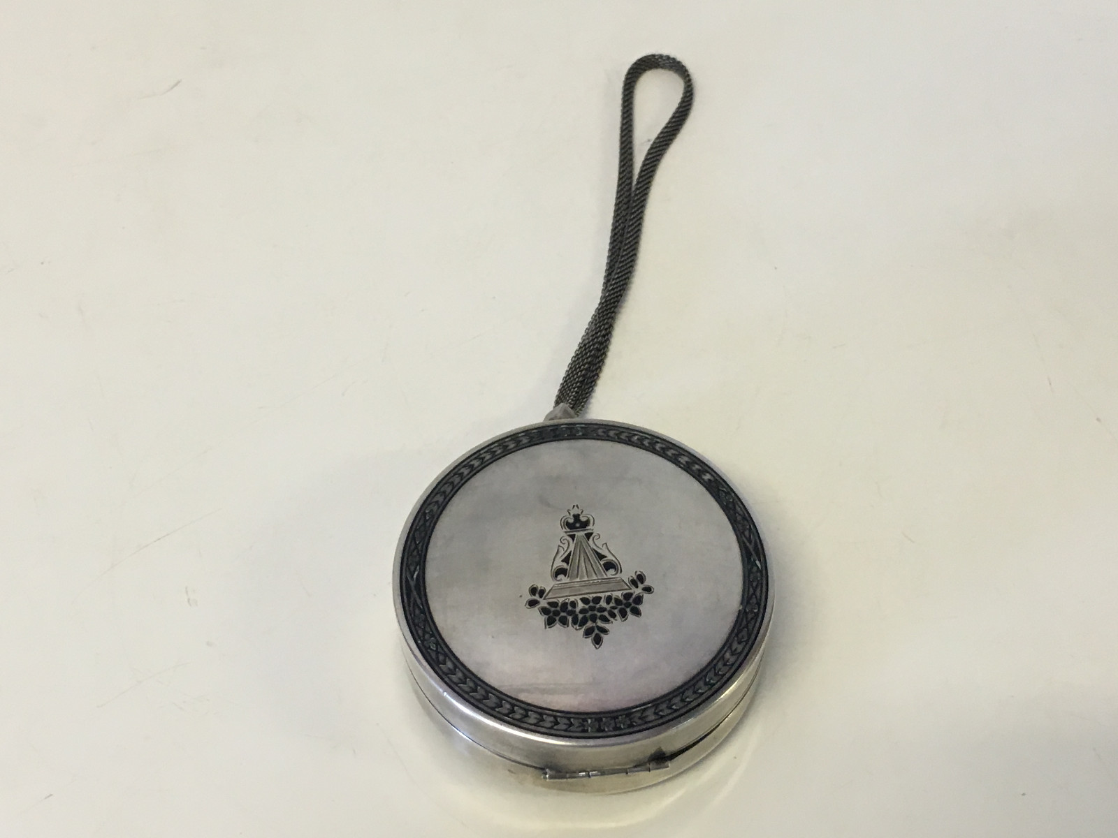 Vintage Antique Elgin Sterling Silver Double Mirror Compact w/ Floral Enamel Dec