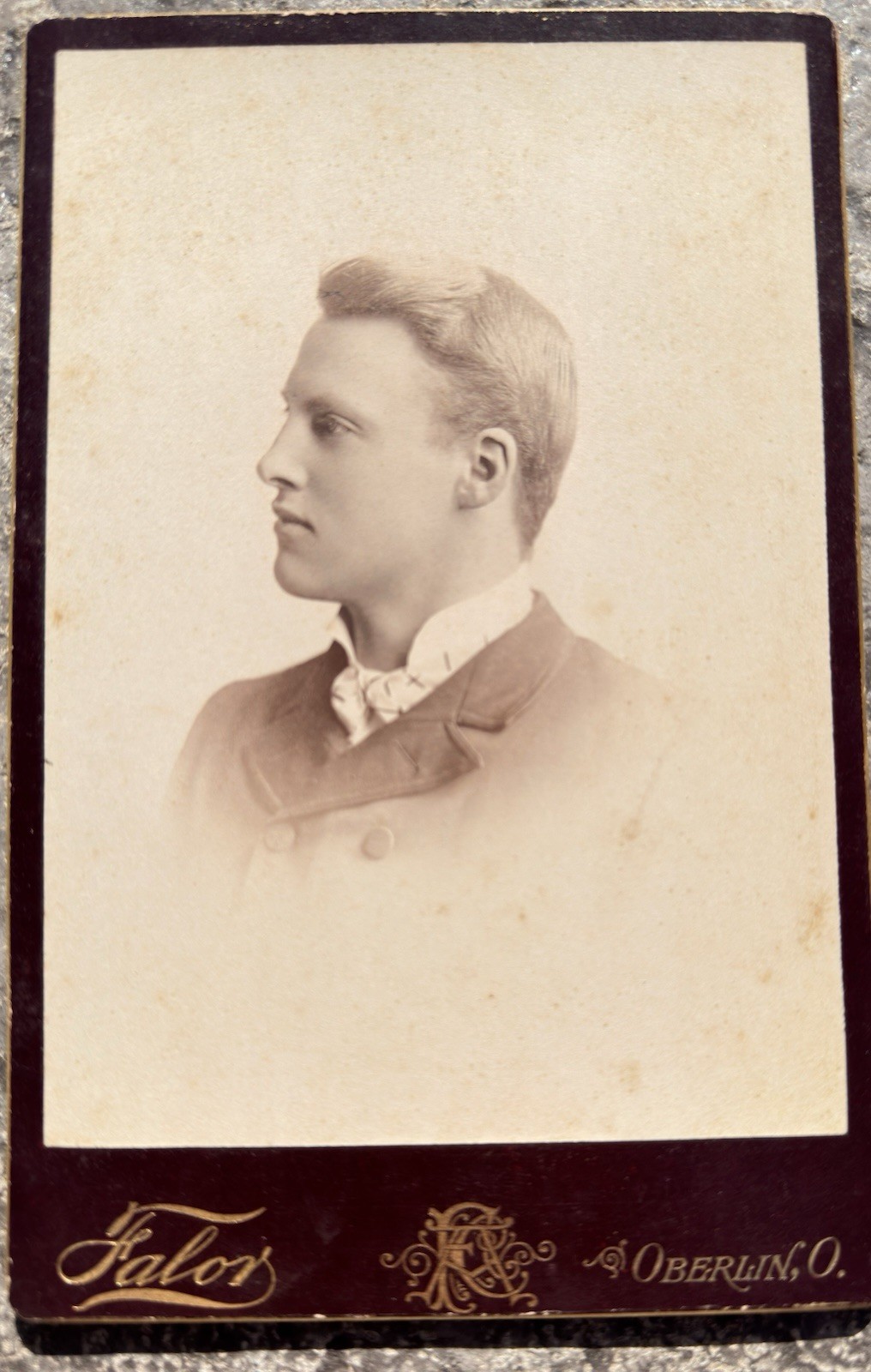 Antique Victorian Cabinet Card Young Man Portrait A.C. Falor Oberlin Ohio 1890s