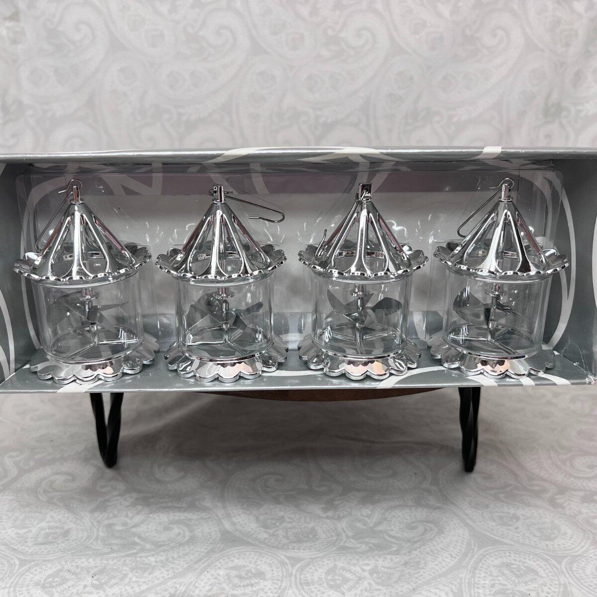 Vtg 2001 Dept 56 Set 4 Silver Pinwheel Spinner Birdcage Twinkler Ornaments IOB Vtg 2001 Dept 56 Set 4 Silver Pinwheel Spinner Birdcage Twinkler Ornaments IOB