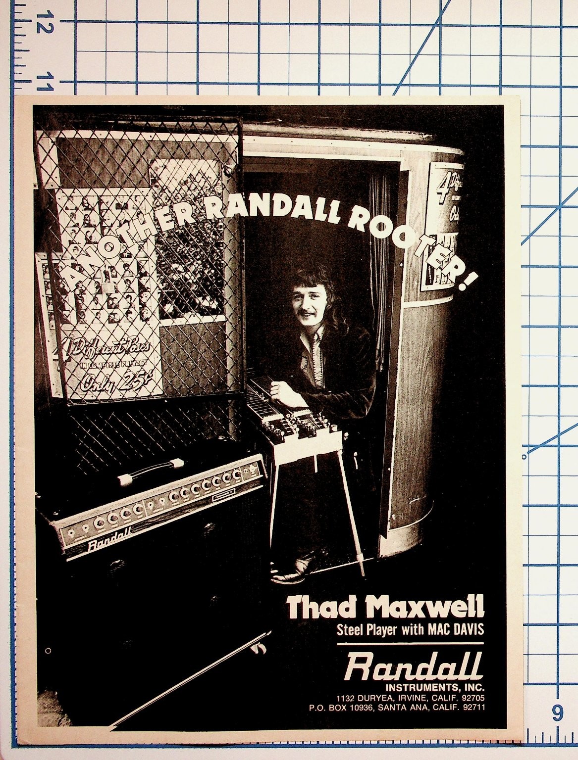 Vintage Randall Amps Ad Thad Maxwell Steel Player Mac Davis Ephemera