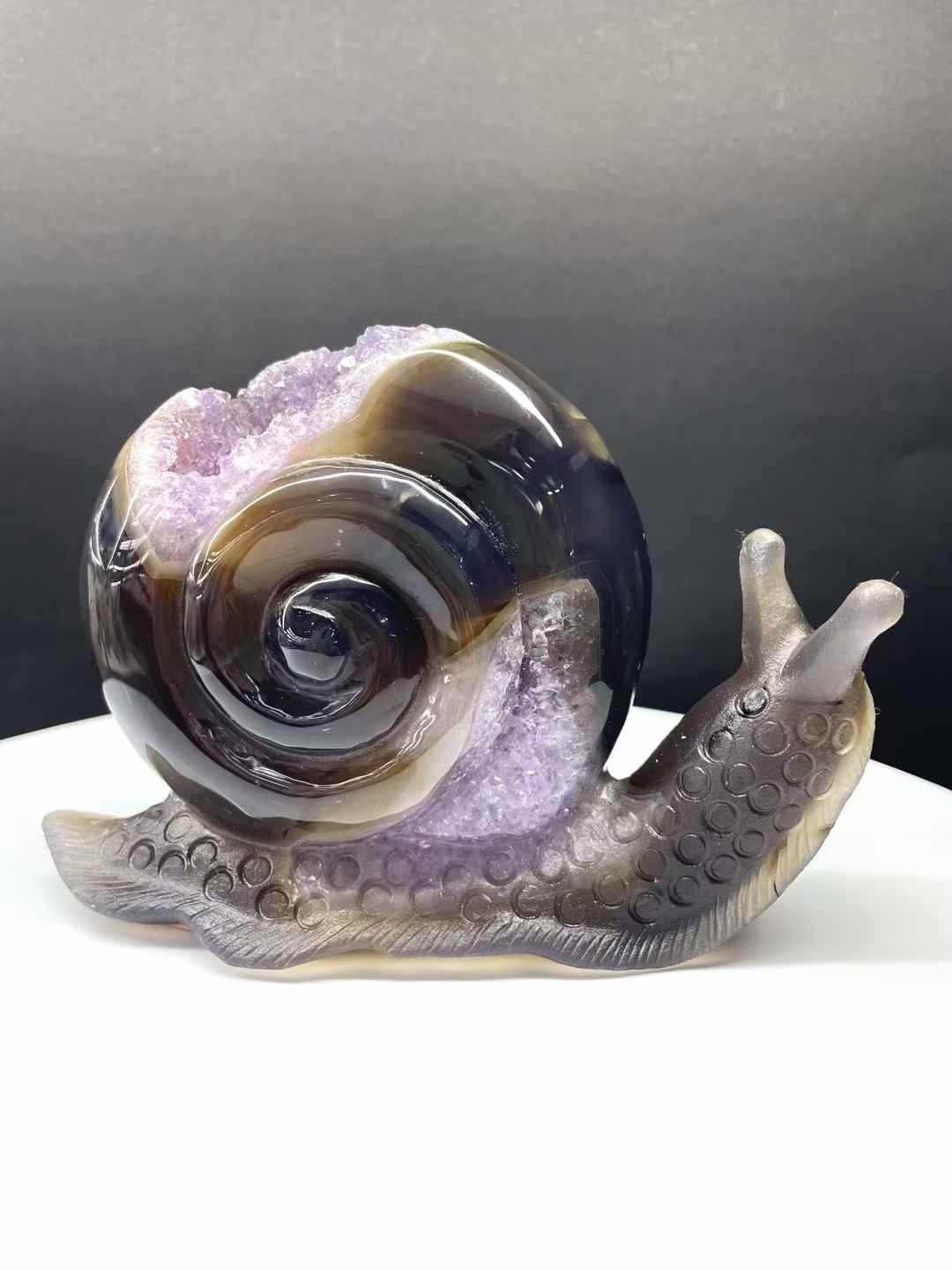 1.36LB Natural Amethyst Agate Geode Quartz Carved Snail Skull Crystal Reiki 1.36LB Natural Amethyst Agate Geode Quartz Carved Snail Skull Crystal Reiki