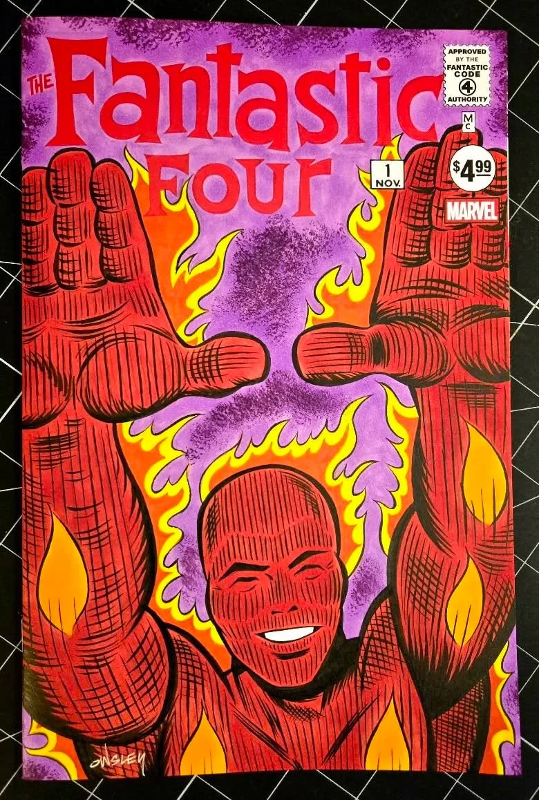 HUMAN TORCH FANTASTIC FOUR #1 ORIGINAL ART SKETCH COVER By PATRICK OWSLEY HUMAN TORCH FANTASTIC FOUR #1 ORIGINAL ART SKETCH COVER By PATRICK OWSLEY