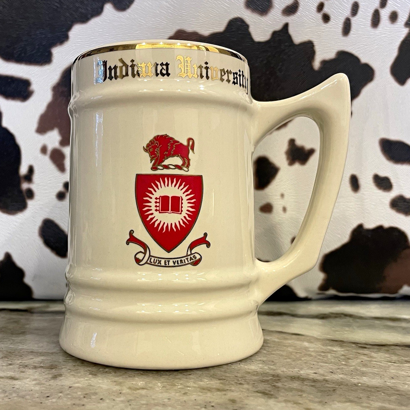 VTG W.C. Bunting Co. Indiana University Ceramic Beer Stein w/ 22K Gold Rim Crest VTG W.C. Bunting Co. Indiana University Ceramic Beer Stein w/ 22K Gold Rim Crest