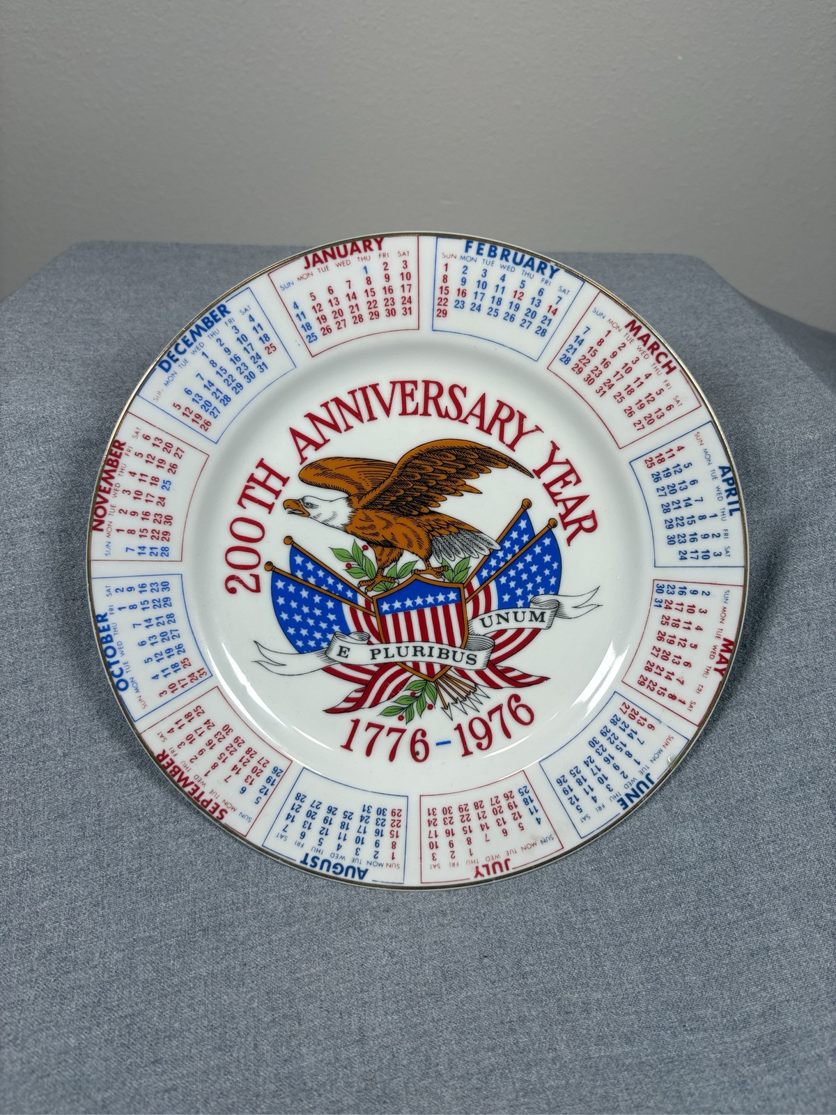 Vintage Spencer Gifts 1976 USA Bicentennial 200th Anniversary Calendar Plate