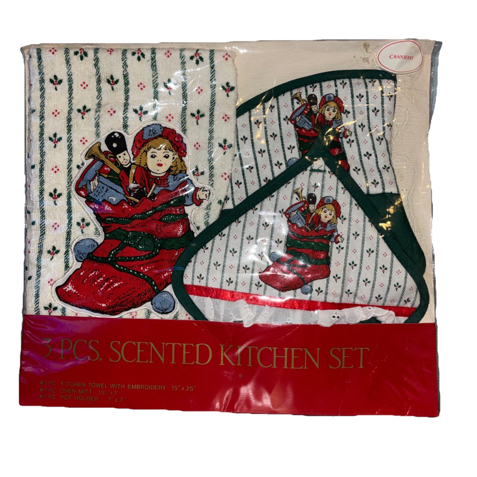 Vtg 3 Pc Cranberry Scented Kitchen Set Towel Oven Mitt Pot Holder New Old Stock Vtg 3 Pc Cranberry Scented Kitchen Set Towel Oven Mitt Pot Holder New Old Stock