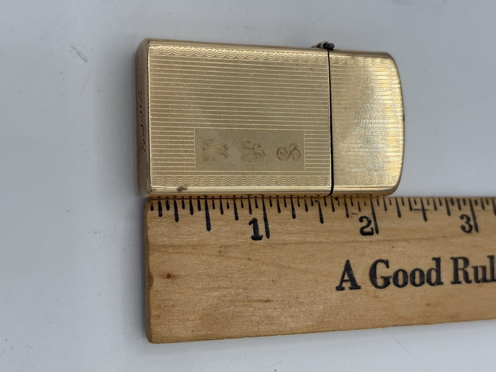 Vintage Zippo Slim Lighter 10K Gold Filled GF Engine Turned 1950s Bradford USA