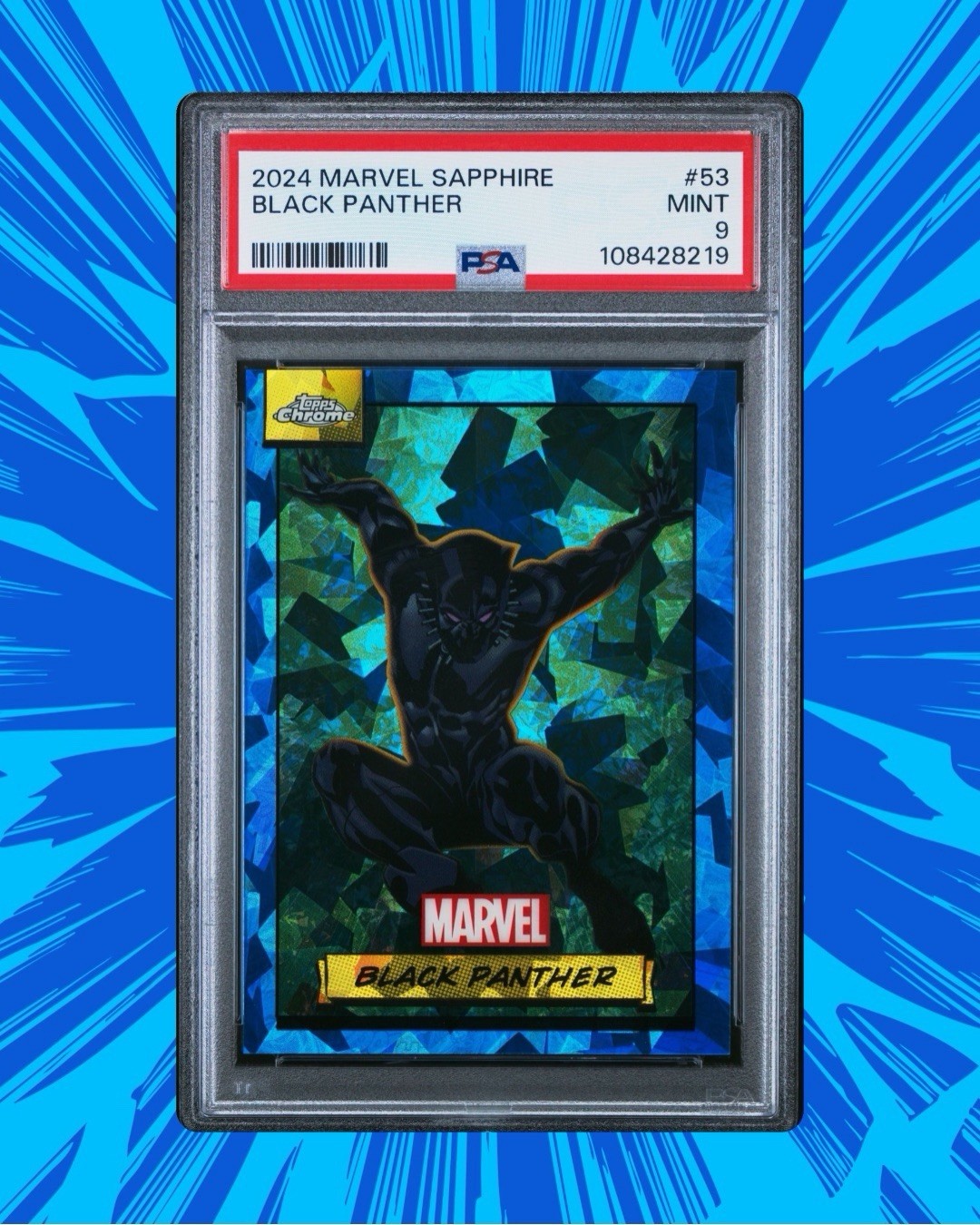 Topps 2024 Marvel Sapphire Black Panther #53 PSA 9 Graded Trading Card LOW POP Topps 2024 Marvel Sapphire Black Panther #53 PSA 9 Graded Trading Card LOW POP