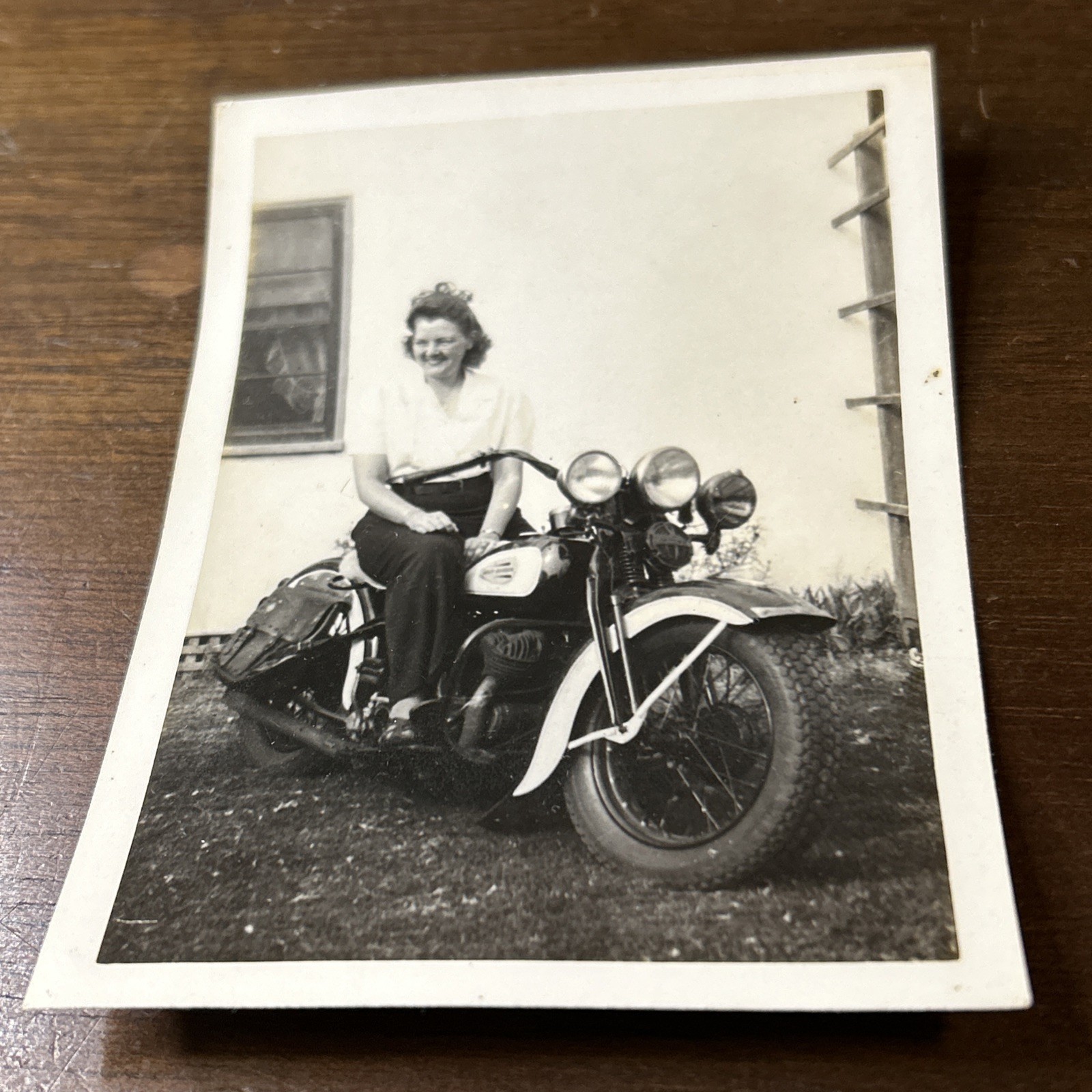 VTG Black and White Snapshot Photo W/ Harley Davidson Motorcycle 1930s Or 40’s VTG Black and White Snapshot Photo W/ Harley Davidson Motorcycle 1930s Or 40’s