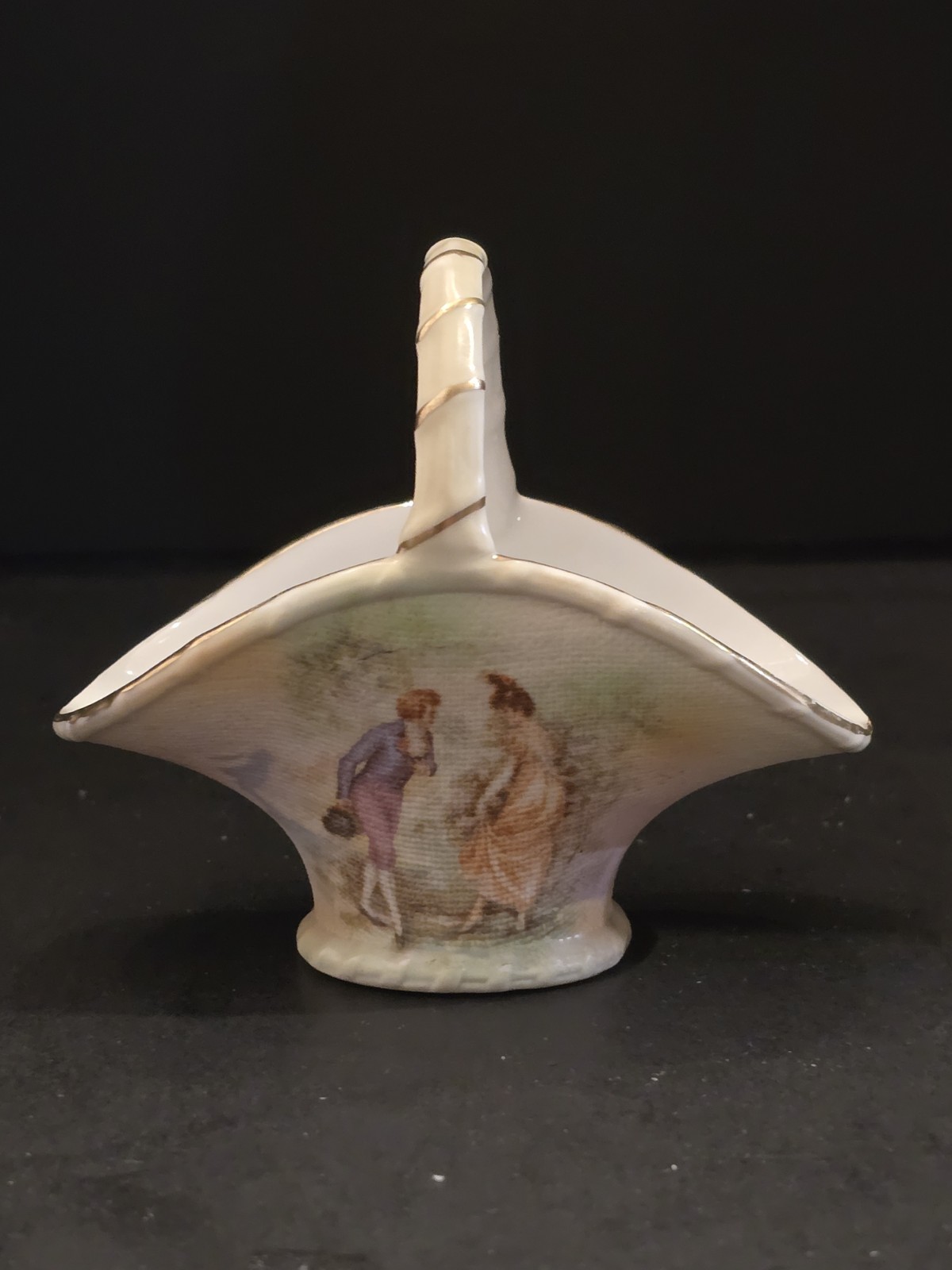 Antique Royal Bayreuth Tapestry Porcelain Basket Courting Couple Bavaria Germany