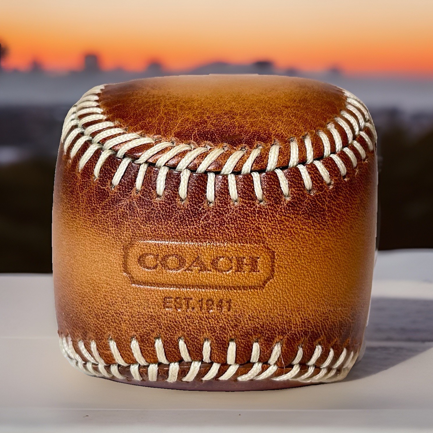 Coach Leather Collectible Baseball Est 1941 Brown White Stitching Memorabilia Coach Leather Collectible Baseball Est 1941 Brown White Stitching Memorabilia