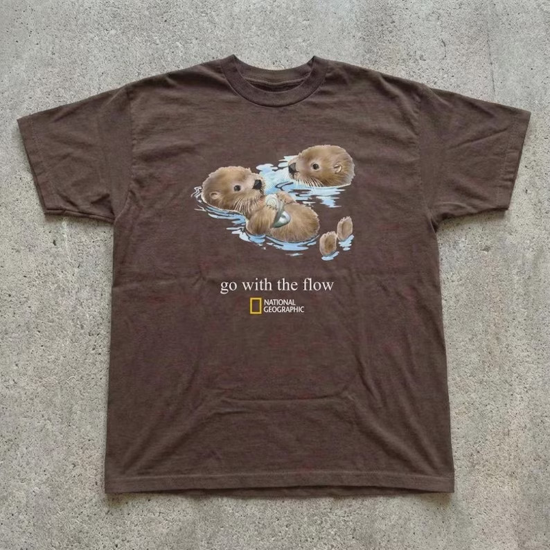 National Geographic Otter Go with the Flow Graphic T-Shirt Funny S- 5XL