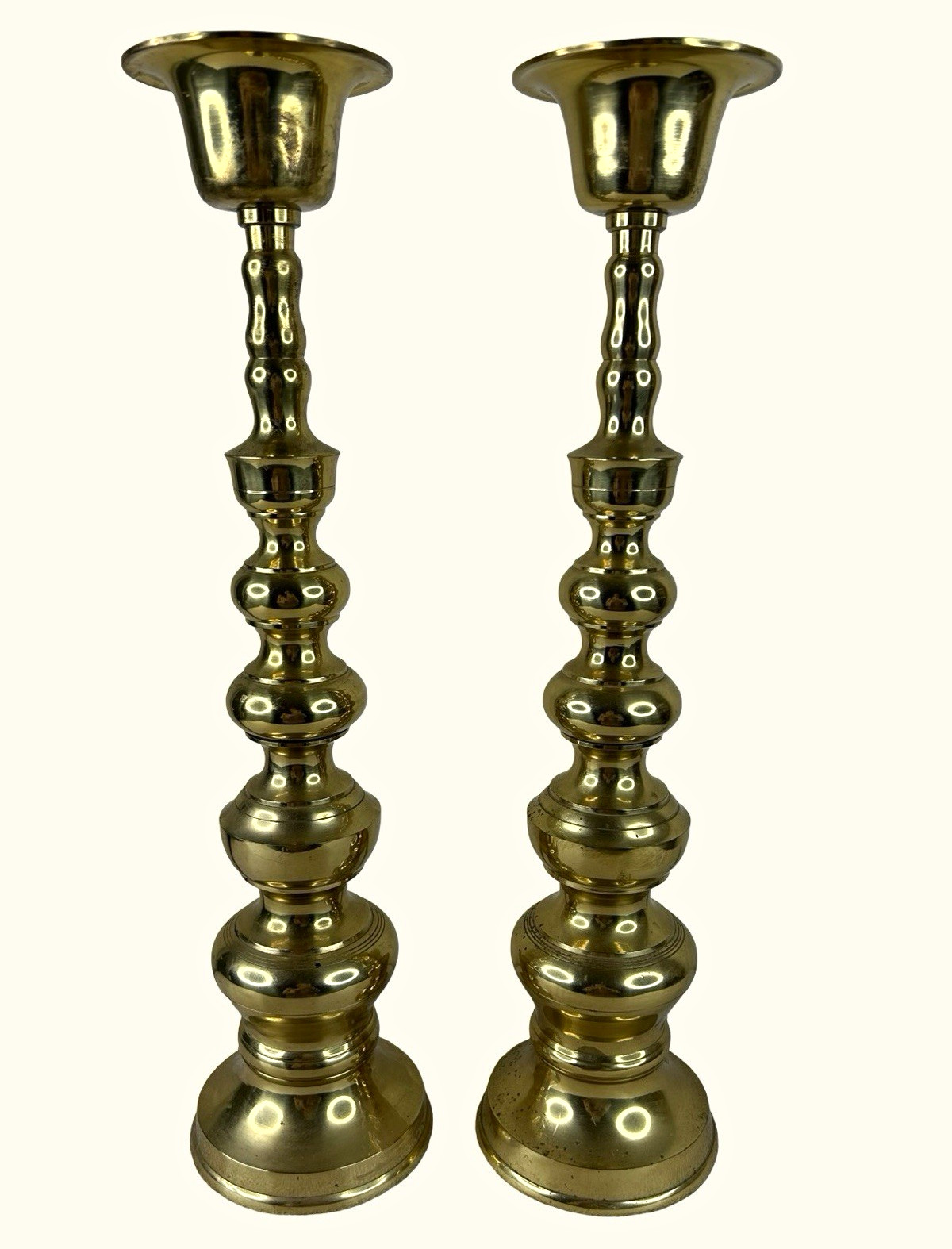 Vintage Pair of Tall Brass Candlesticks Japan 15”