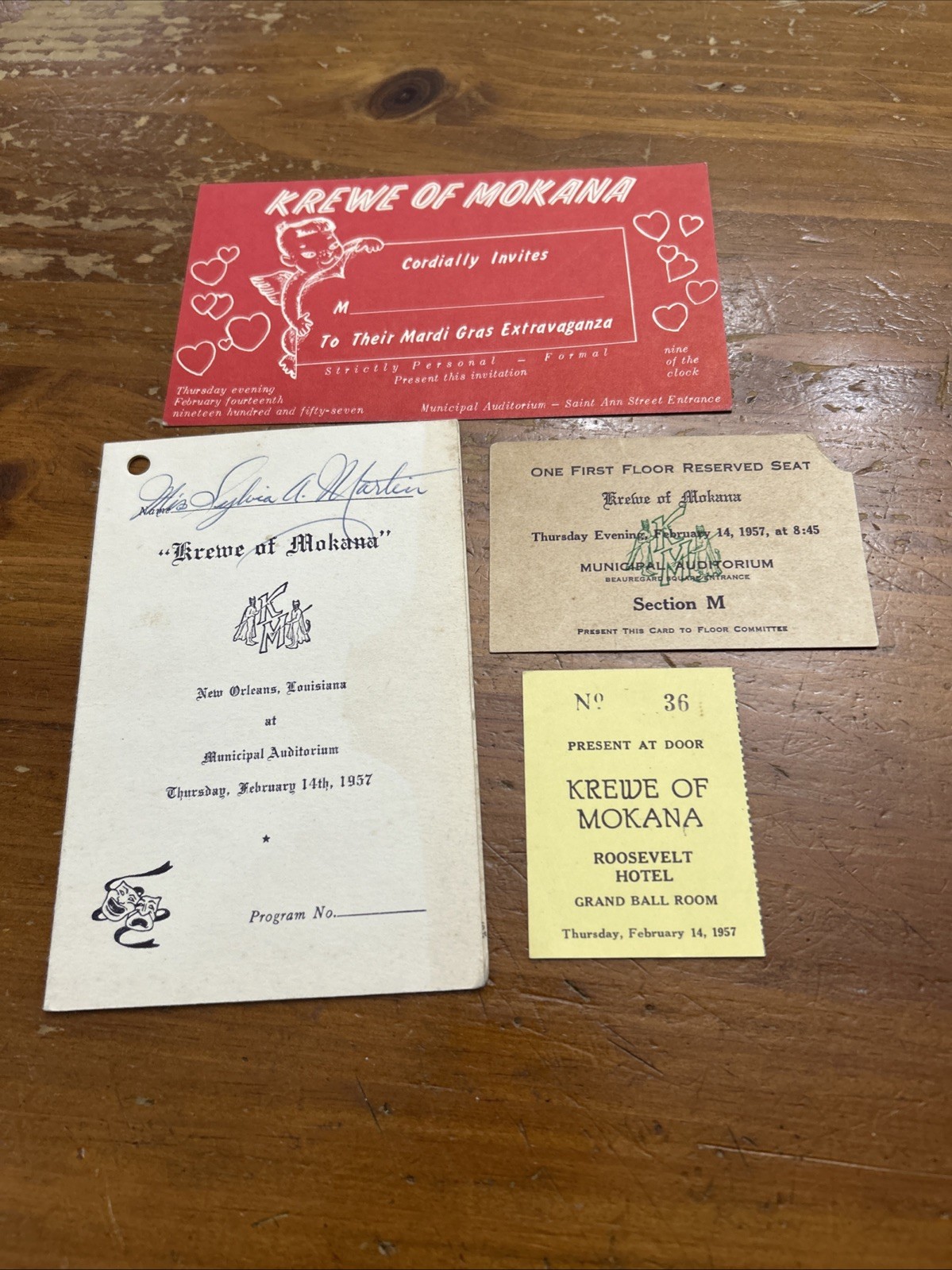 1956 1957 Krewe of Mokana Ball Mardi Gras Tickets And Dance Card Vintage