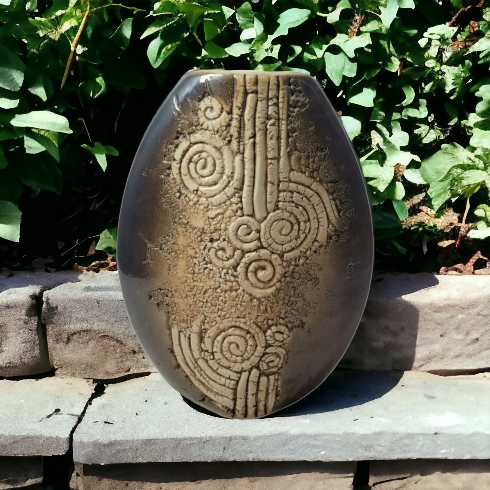 Tenmoku Pottery Malaysia Handicraft Textured Glaze Swirl Geometric Cultural Vase Tenmoku Pottery Malaysia Handicraft Textured Glaze Swirl Geometric Cultural Vase