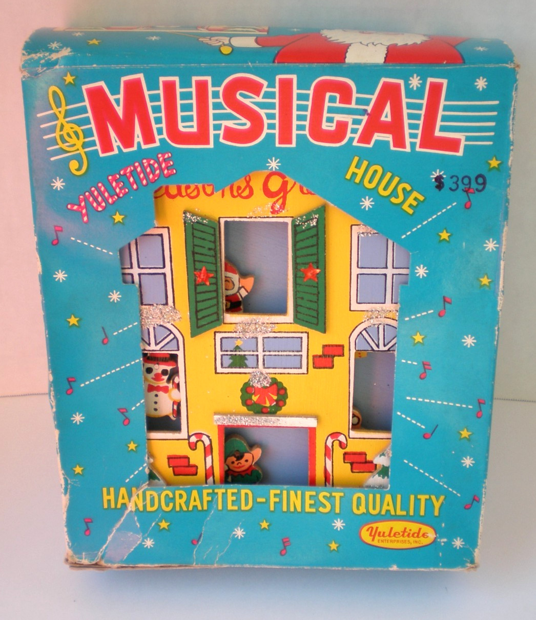 Vintage 1960's Yuletide Musical House W/ Box Christmas Wall Decor, Japan, Works Vintage 1960's Yuletide Musical House W/ Box Christmas Wall Decor, Japan, Works