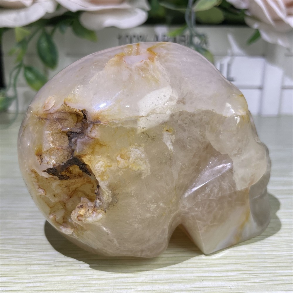 1.6LB 3.7" Natural Agate Geode Skull Carving Crystal Quartz Reik Decor Gift