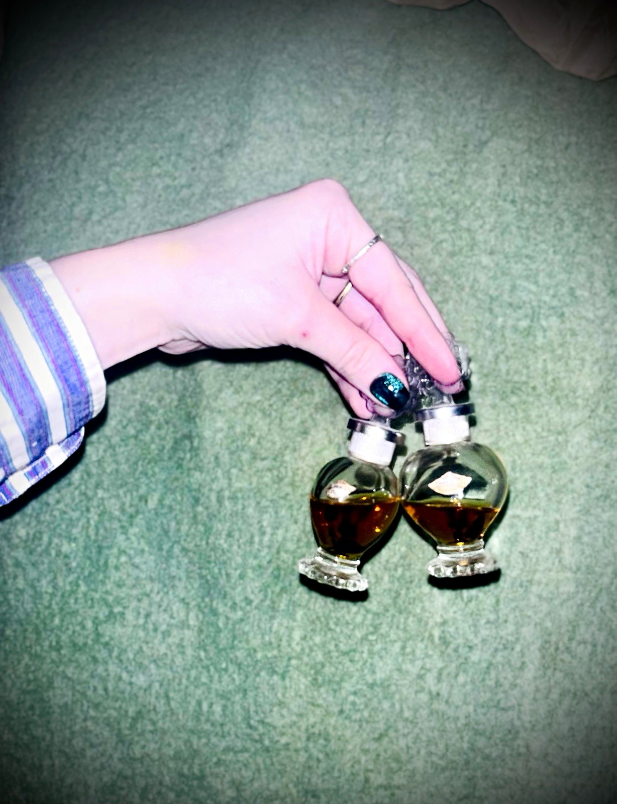 Vtg 60s Avon "Somewhere" + “Occur" 0.5 fl oz Heart Shape Glass Cologne Bottles
