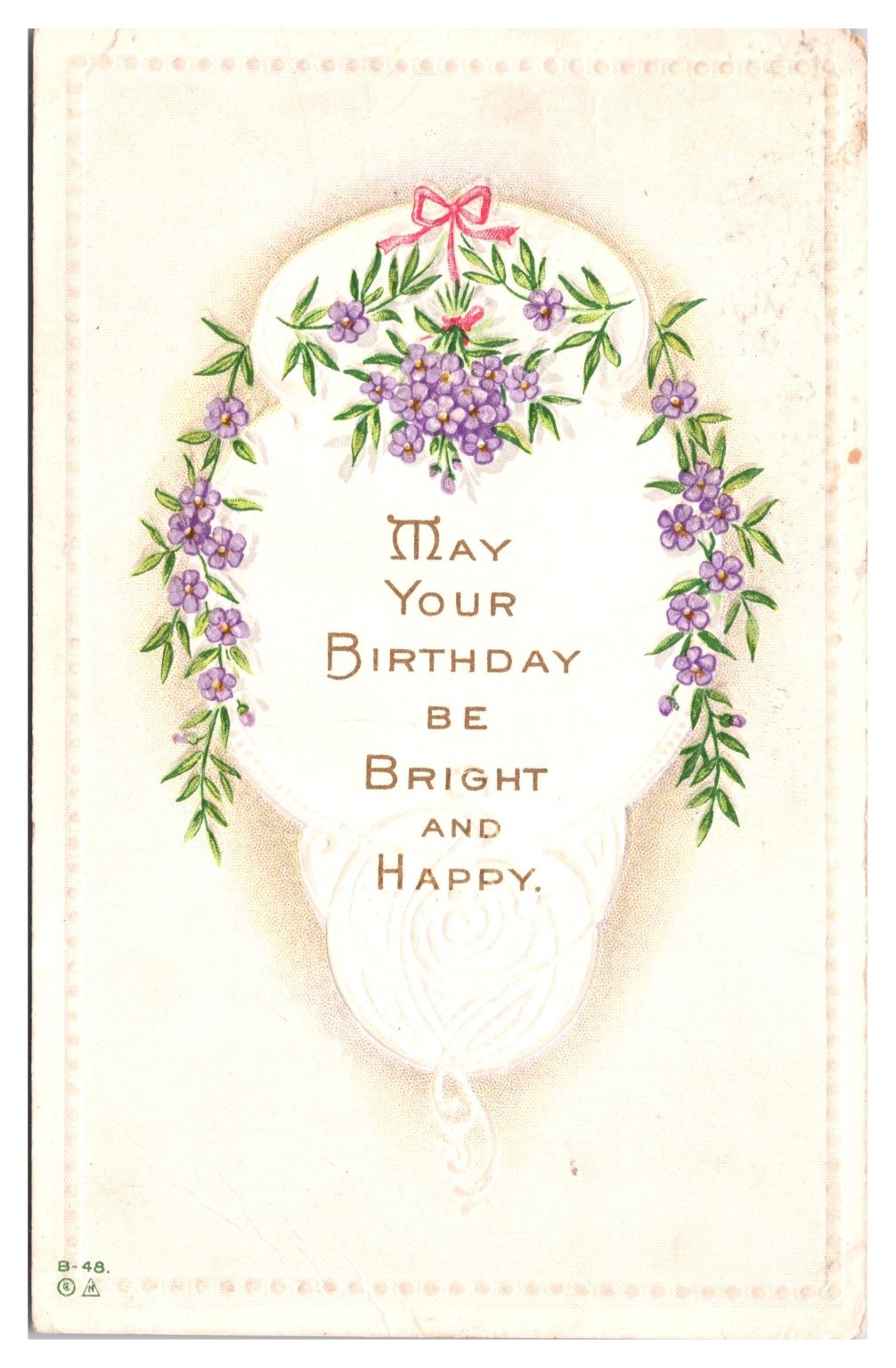 1914 Embossed Birthday Postcard Purple Flowers Claysburg PA Postmark 1914 Embossed Birthday Postcard Purple Flowers Claysburg PA Postmark