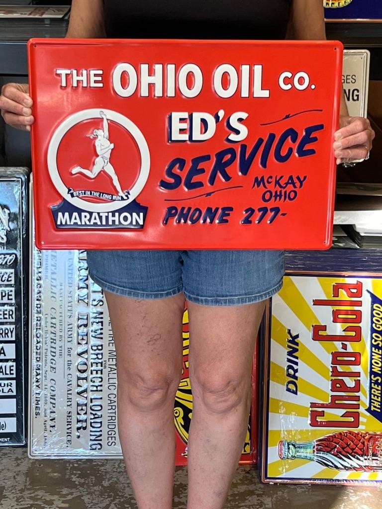 Antique Vintage Style Metal Sign Marathon Gas Eds Ohio 20x14 Made in USA Antique Vintage Style Metal Sign Marathon Gas Eds Ohio 20x14 Made in USA