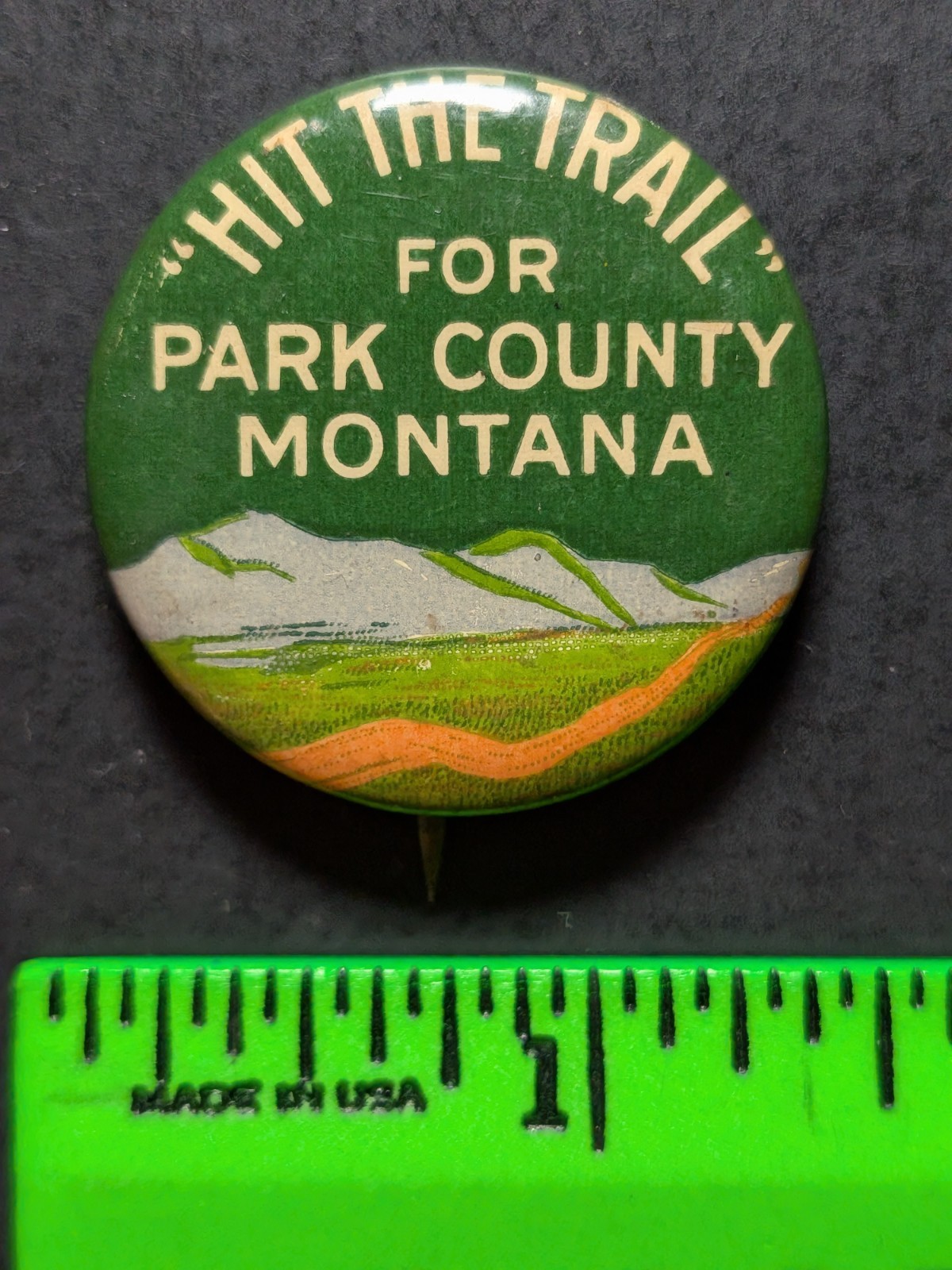 Vintage Hit the Trail Park County Montana Pinback Pin
