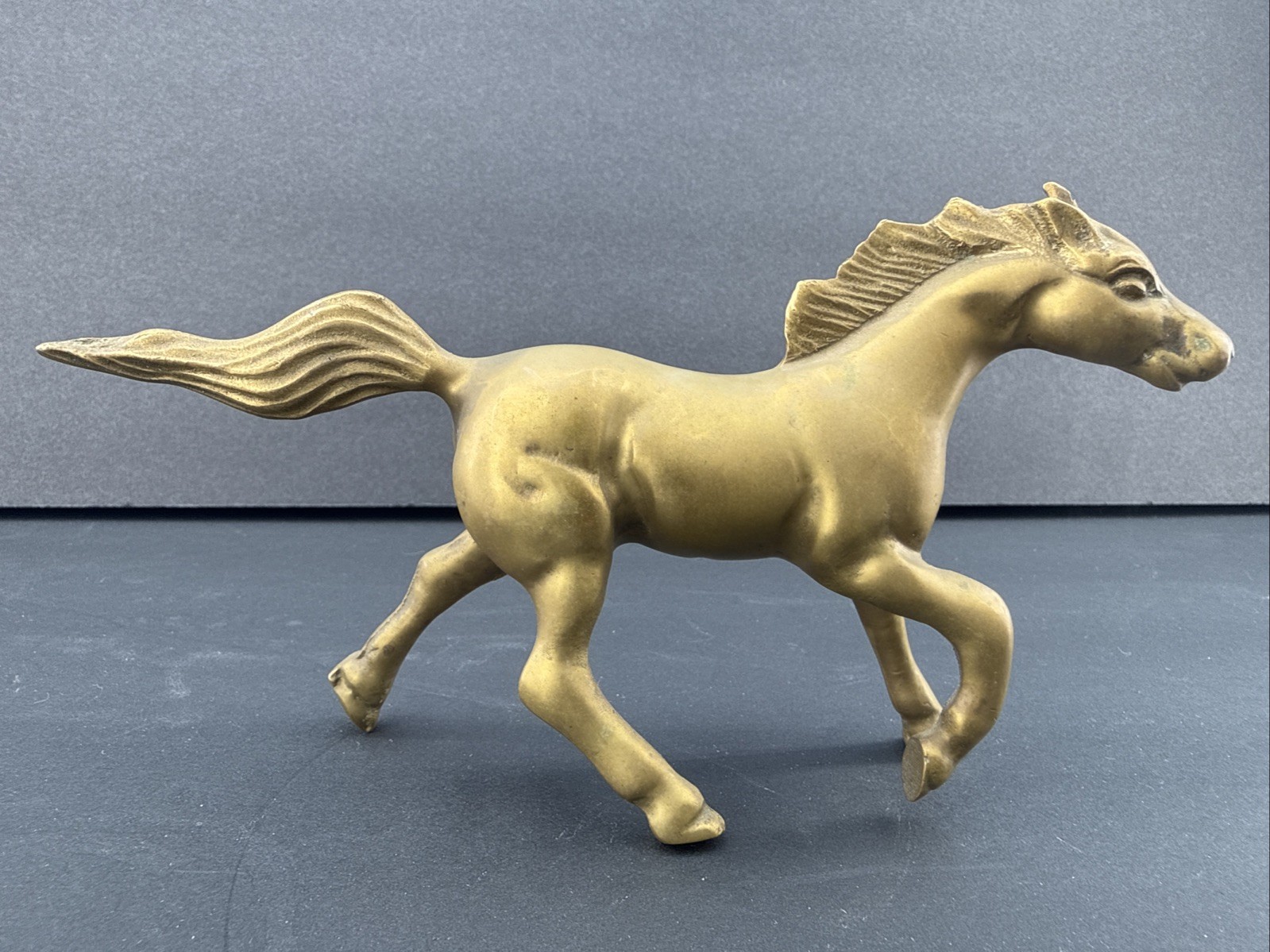 Vintage Solid Brass Galloping Horse Figurine Running Stallion Equestrian MCM Vintage Solid Brass Galloping Horse Figurine Running Stallion Equestrian MCM