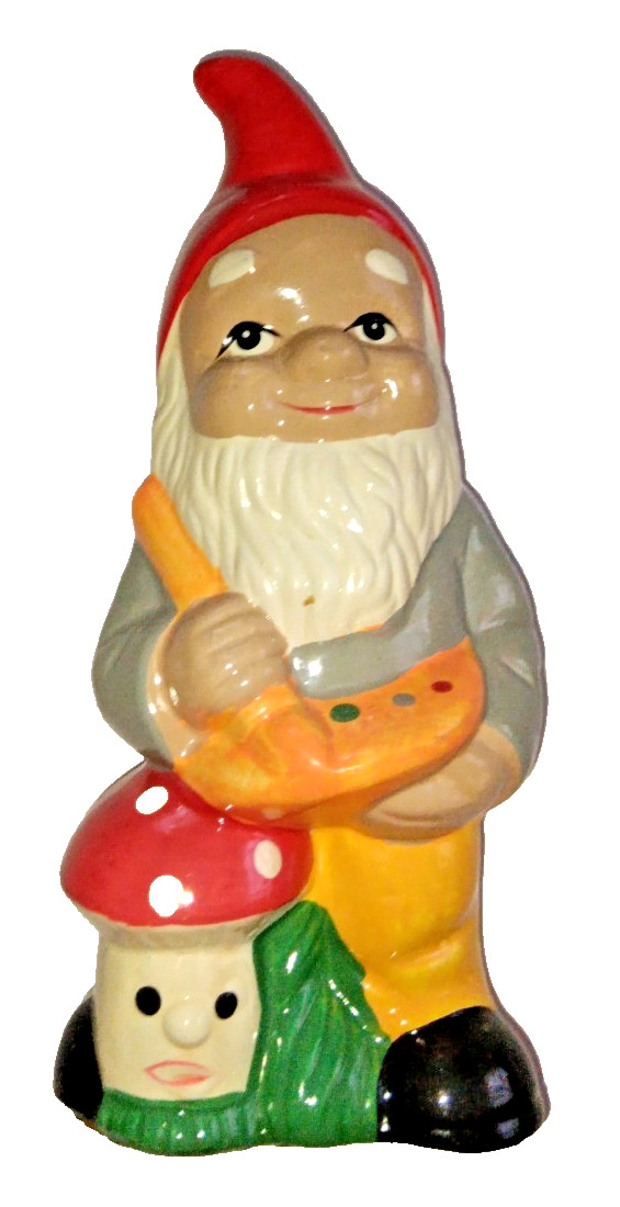 Vtg Mid Century Modern Garden Ceramic Gnome Anthropomorphic Mushroom Piggy Bank