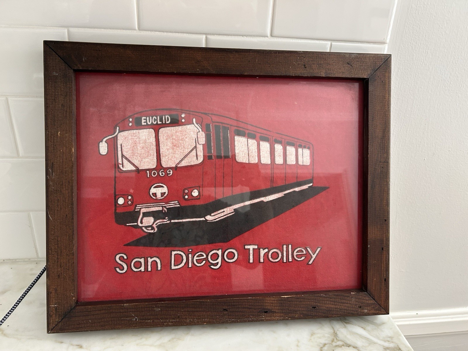 Vintage 1980s San Diego Trolley Euclid 1069 Framed Altered T-Shirt Transit Art