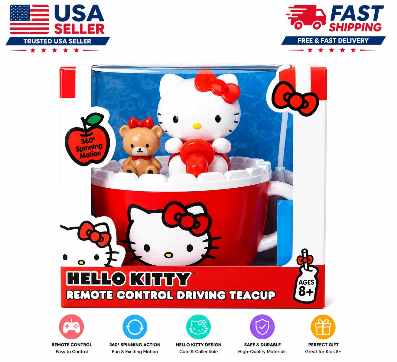 Hello Kitty Remote Control Figure Toy w/ Pop Confetti Birthday Party Gift USA Hello Kitty Remote Control Figure Toy w/ Pop Confetti Birthday Party Gift USA