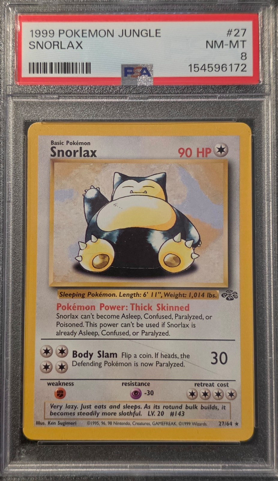 1999 Pokémon Jungle Snorlax Non-Holo 27/64 PSA 8 NM-MT 1999 Pokémon Jungle Snorlax Non-Holo 27/64 PSA 8 NM-MT