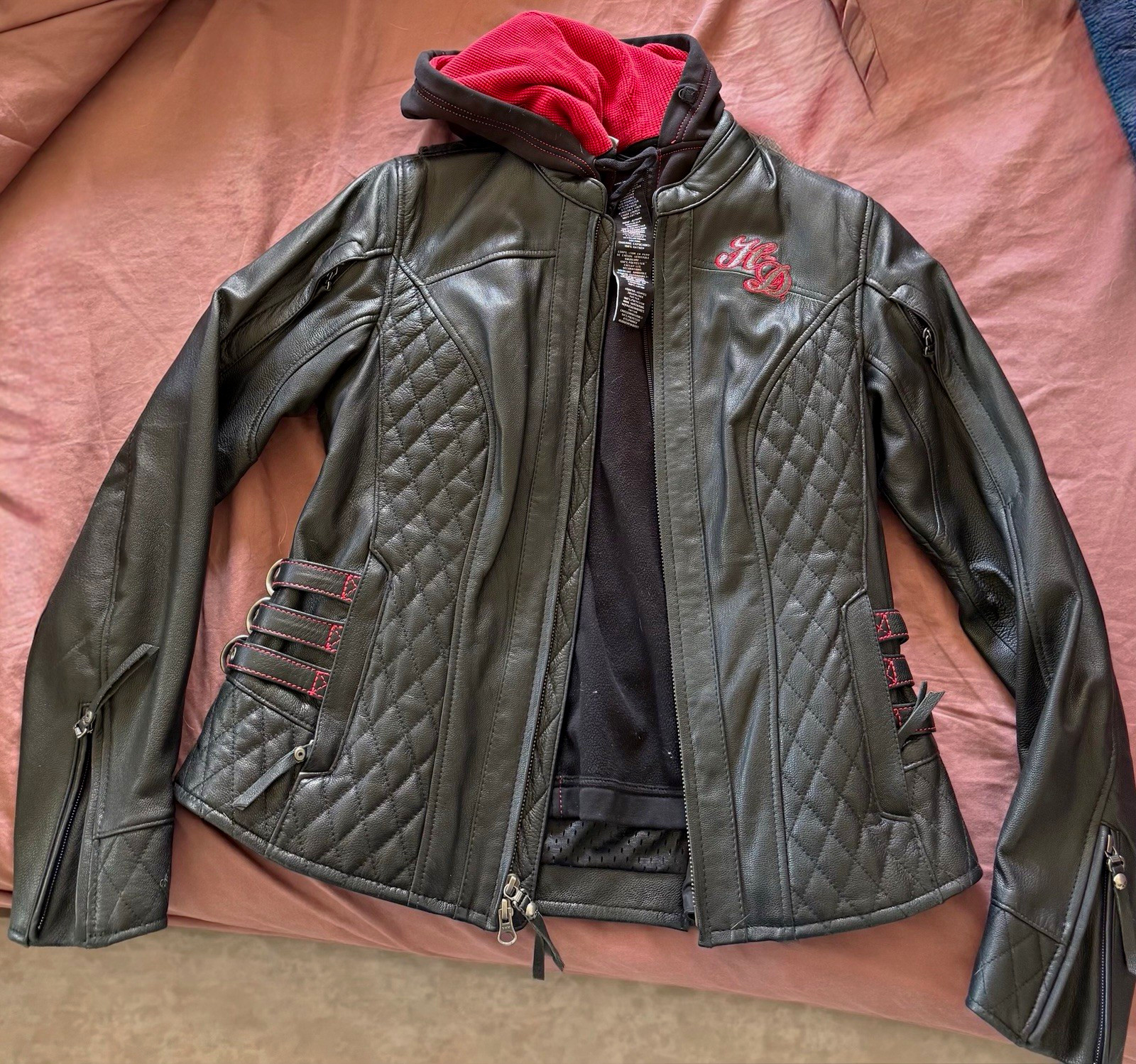Harley-Davidson Womens Scroll Skull 3-in-1 Leather Riding Jacket Hoodie Harley-Davidson Womens Scroll Skull 3-in-1 Leather Riding Jacket Hoodie