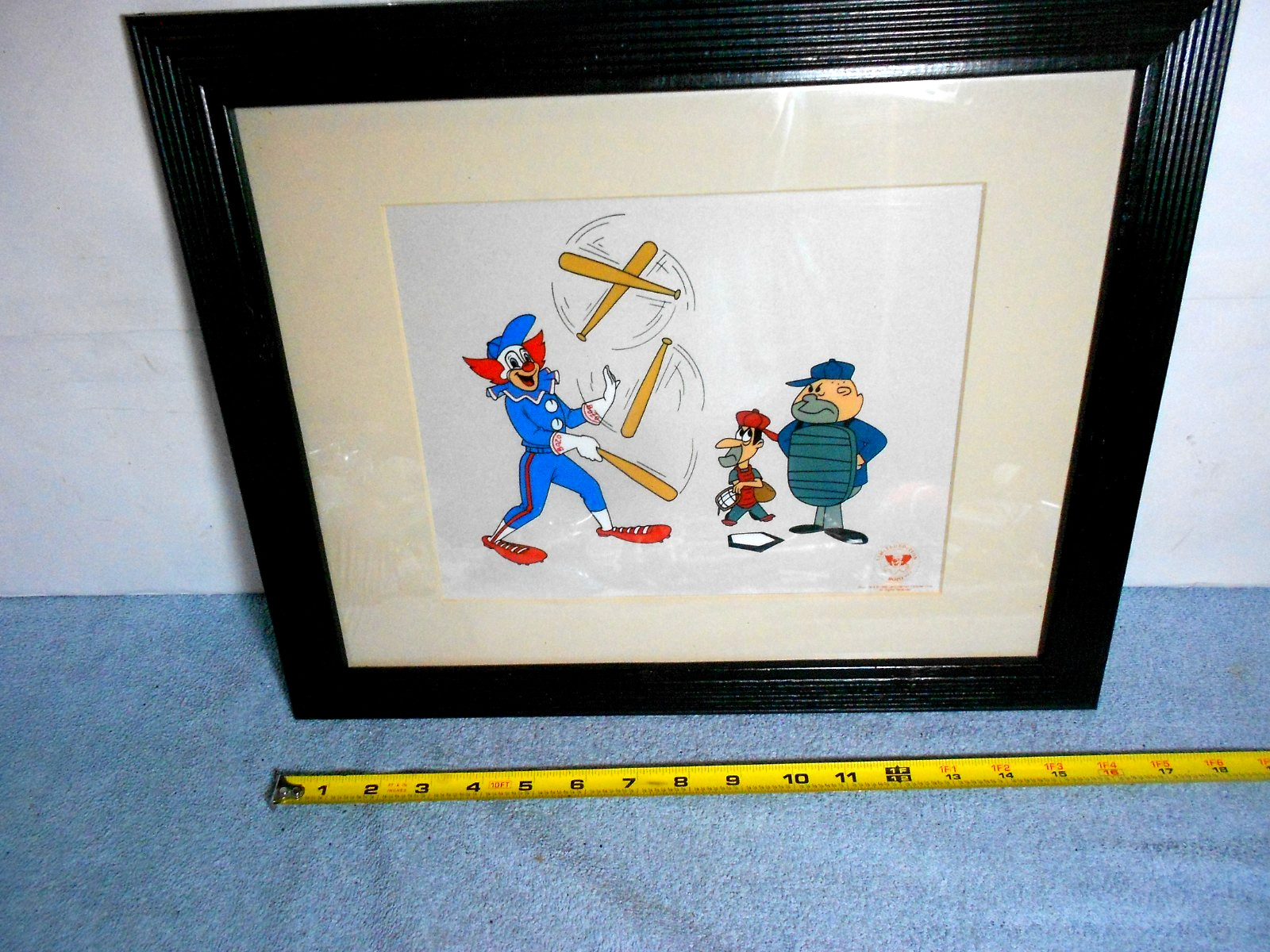 VINTAGE 1992 BOZO THE CLOWN SERIGRAPH BASEBALL CEL FRAMED - 16 x 13 in - L557 VINTAGE 1992 BOZO THE CLOWN SERIGRAPH BASEBALL CEL FRAMED - 16 x 13 in - L557