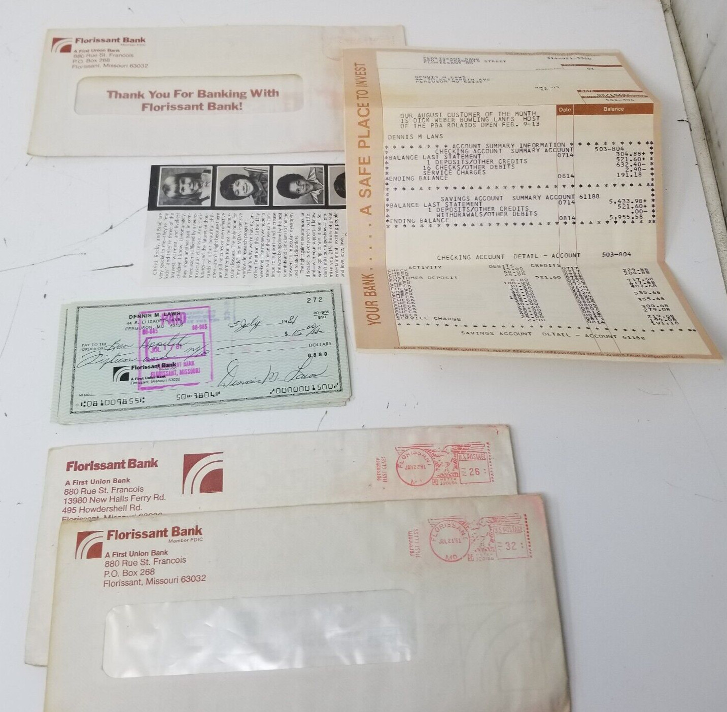 Florissant Bank Statements Cancelled Checks 1981 Missouri 3 Months Originals Florissant Bank Statements Cancelled Checks 1981 Missouri 3 Months Originals
