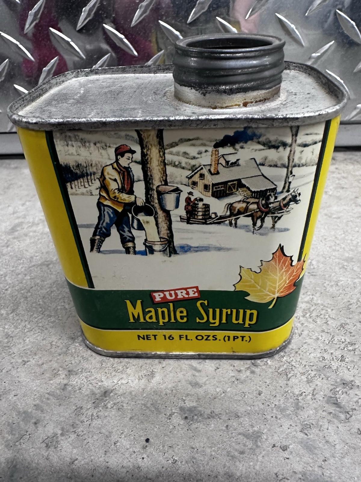Vintage Wisconsin Pure Maple Syrup Advertising Can Tin - Pancakes & Syrup Theme Vintage Wisconsin Pure Maple Syrup Advertising Can Tin - Pancakes & Syrup Theme