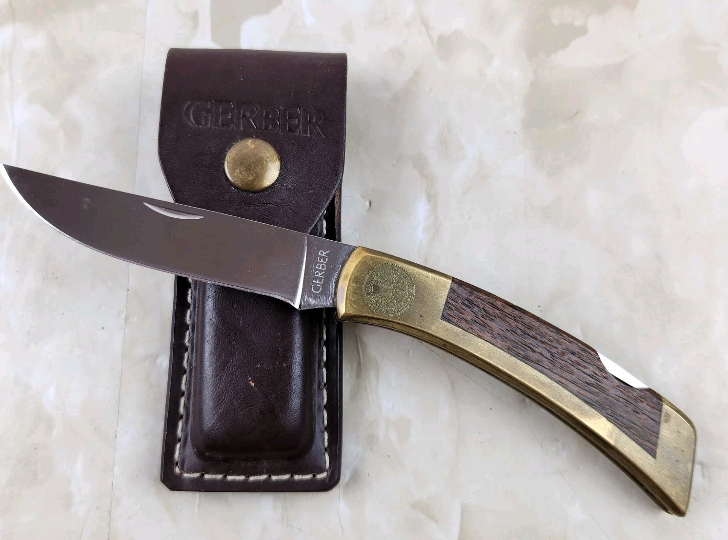 Vintag Gerber 97223 Brass Lockback Folding Knife USA Portland OR Unused w/Sheath Vintag Gerber 97223 Brass Lockback Folding Knife USA Portland OR Unused w/Sheath