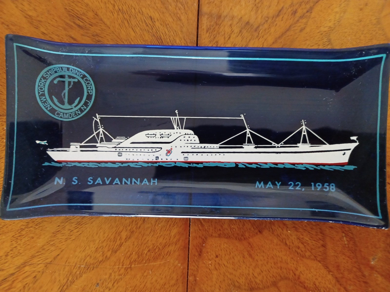 N.S. Savannah Launch 1958 Cobalt Blue Trinket ash tray N.S. Savannah Launch 1958 Cobalt Blue Trinket ash tray