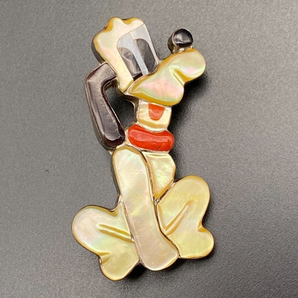 Vintage Zuni Native Dog MOP Coral Zunitoon Silver Pendant Brooch Pin Vintage Zuni Native Dog MOP Coral Zunitoon Silver Pendant Brooch Pin