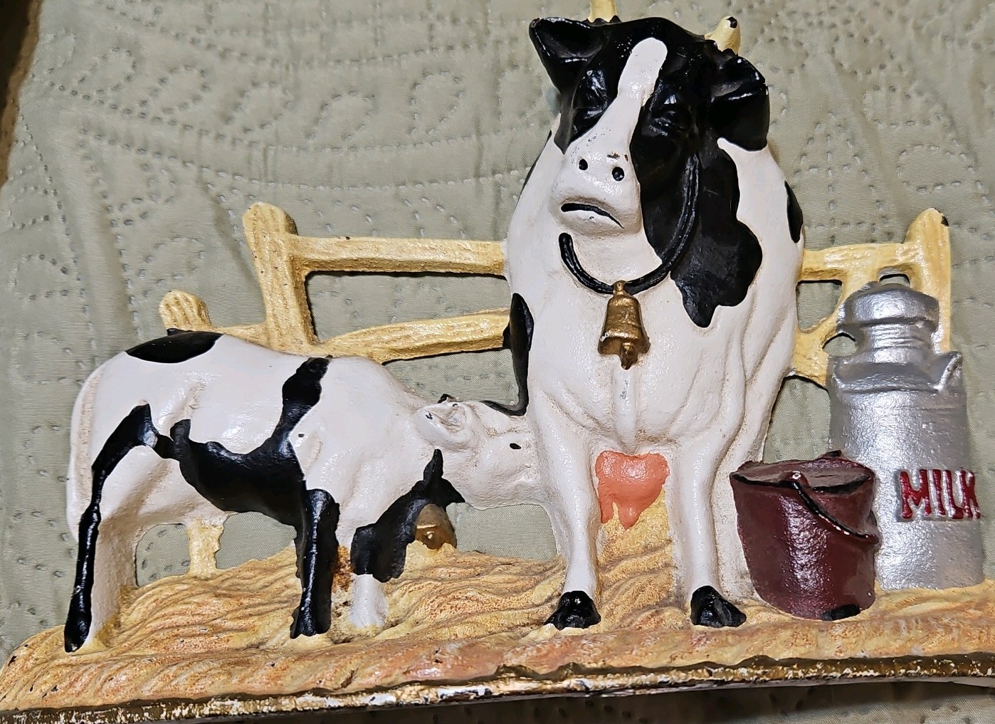 Vintage Cast Iron Cow With Calf Farmhouse Doorstop 11" Long 7.75" Tall 3lb 10oz