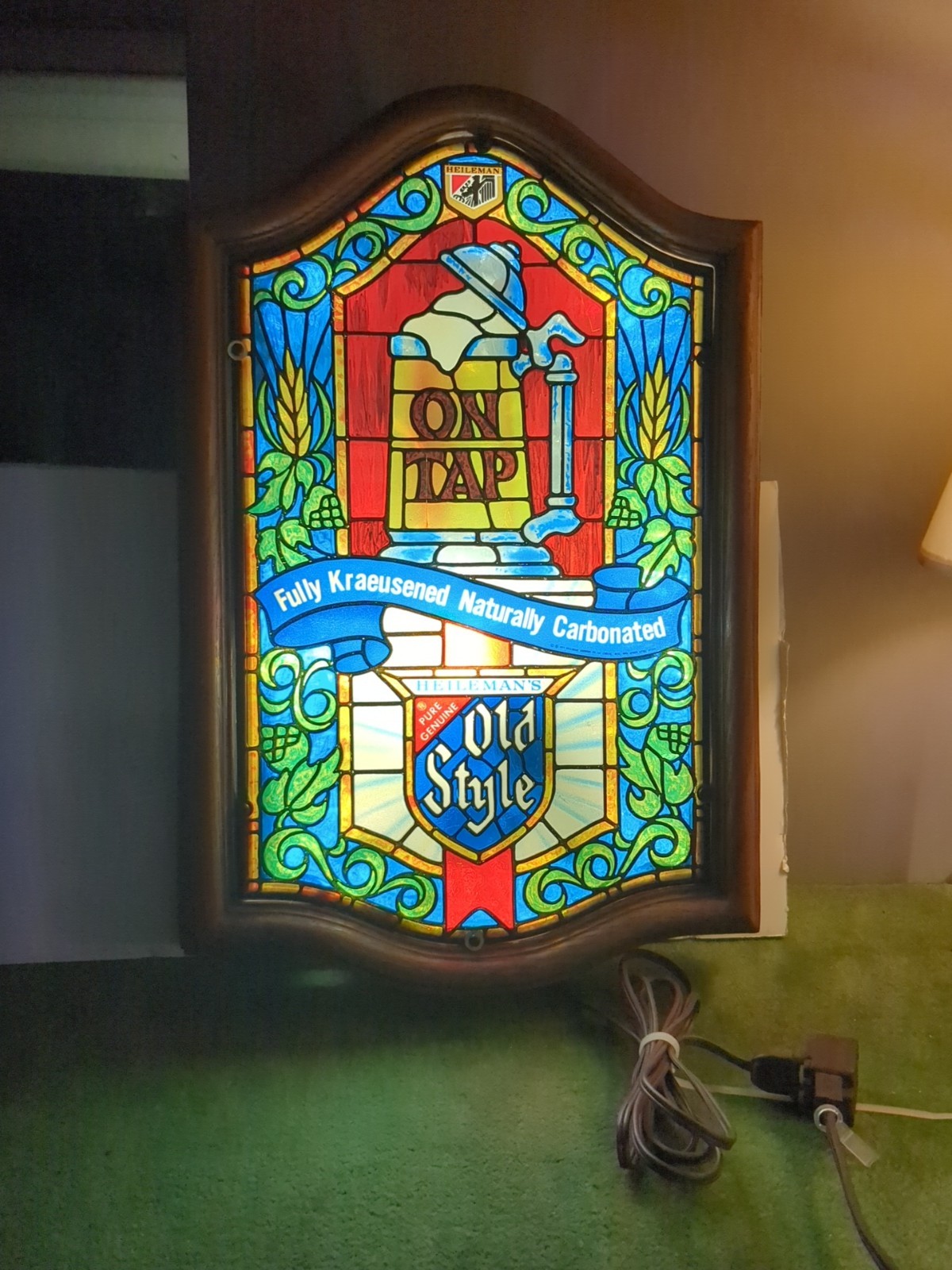 Vintage Heileman's Old Style Beer Faux Stained Glass Light Vintage Heileman's Old Style Beer Faux Stained Glass Light