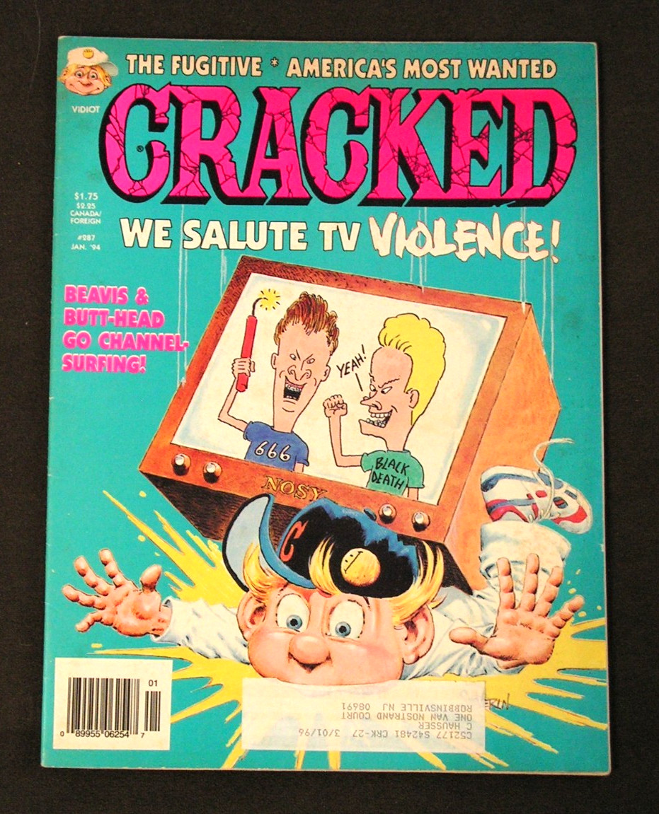 Vintage Jan. '94 Cracked Comic Magazine #287 Beavis & Butt-Head TV Violence Vintage Jan. '94 Cracked Comic Magazine #287 Beavis & Butt-Head TV Violence