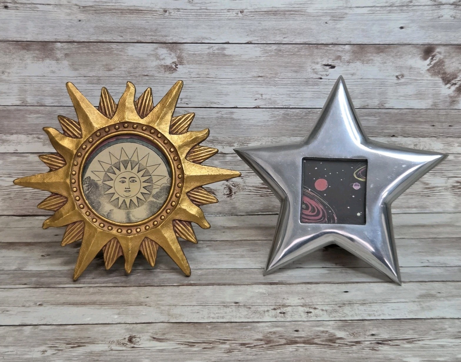 Vintage Celestial Picture Frame Set Gold Sun Silver Star 1990s Vintage Celestial Picture Frame Set Gold Sun Silver Star 1990s