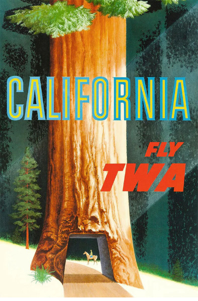 Vintage California TWA Travel Advertisement Poster Vintage California TWA Travel Advertisement Poster