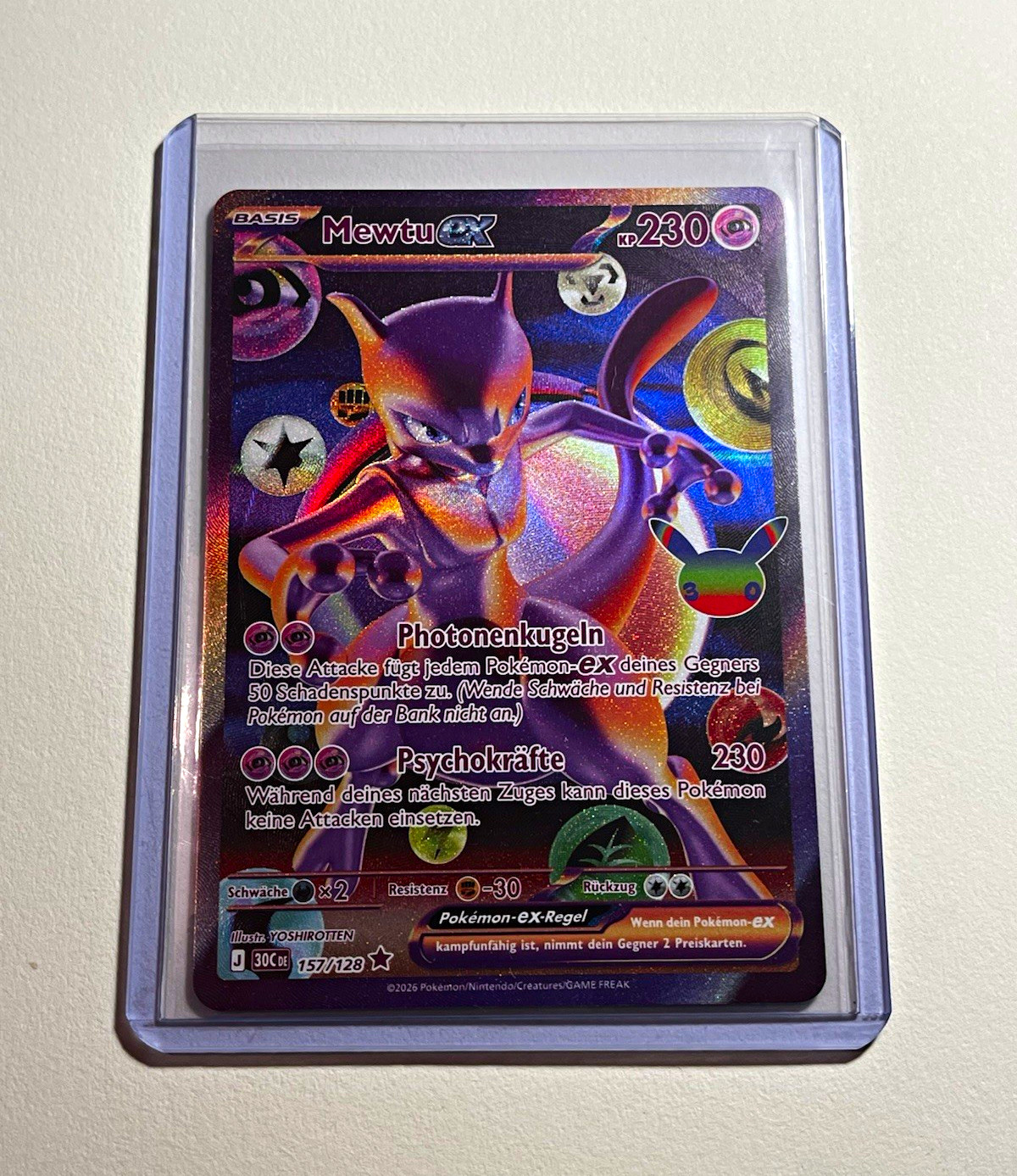 Pokemon TCG Mewtwo EX DE 157/128 Rare Holo 30th Anniversary Toploader Pokemon TCG Mewtwo EX DE 157/128 Rare Holo 30th Anniversary Toploader