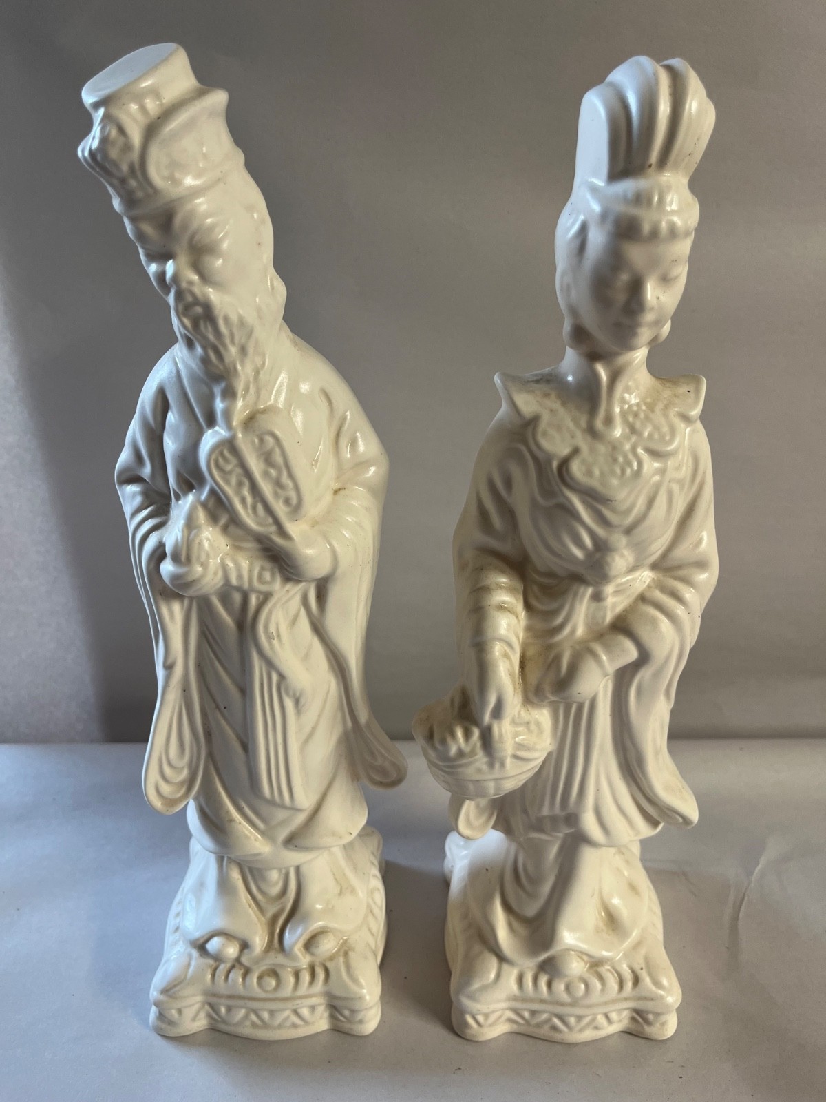 Vintage Ardco Chinese 13" Tall Figurines Of Man And Woman All White 1960's