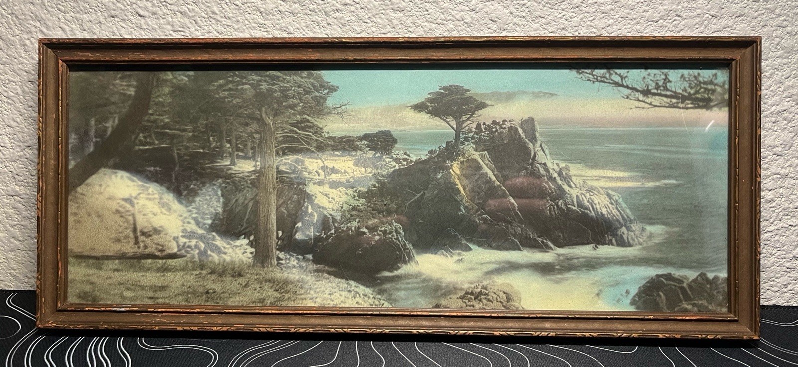 Antique Lone Cypress Monterey California Hand-Tinted Framed 14 5/8" x 6"" Antique Lone Cypress Monterey California Hand-Tinted Framed 14 5/8" x 6""